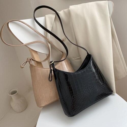 Fashion Alligator Pattern Shoulder Bags Women PU Leather Simple Bucket Solid Color Crossbody Messenger Handbags