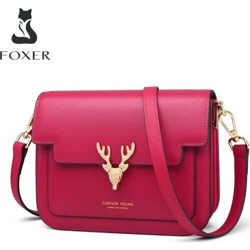FOXER Fashion Women Cow Leather Small Shoulder Bag Wapiti LOGO Flip Bag Girl Casual Solid Female Crossbody Bags Adjustable Belt
