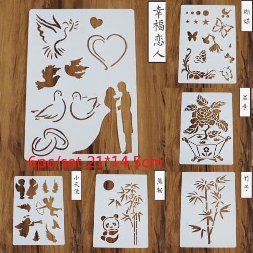 6pc Stencils Children Drawing Templates DIY Graphics Painting Scrapbooking Stamp Album Embossed Decor Drawing Template Reusable