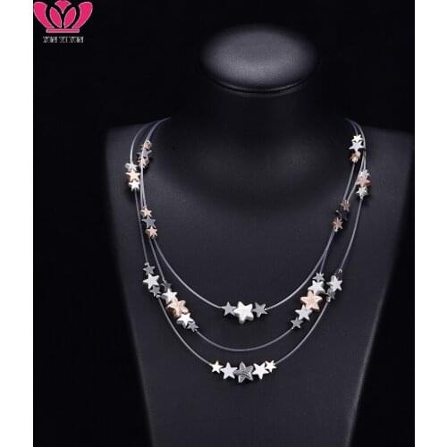 Vintage Multilayer Transparent Fish Line Choker Necklace Gold Color Small Star Charms Fashion Handmade Jewelry New Design 2019
