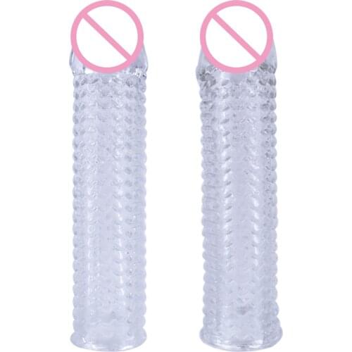 Highly Elastic Crystal Condom Reusable Penis Extender Sleeve Delay Ejaculation Penis Enlargement Intimate Goods Sex Toys For Men