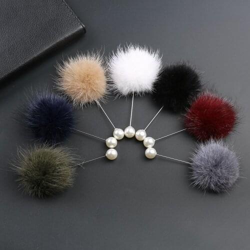 2019 New Cute Charm Simulated Pearl Brooch Pins for Women Korean Fur Ball Piercing Lapel Brooches Collar Jewelry Gift Kids Girls