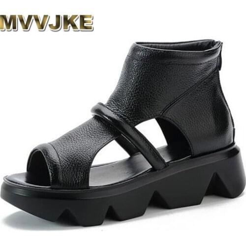 MVVJKE Women Sandals New Summer Shoes Woman Flat Heels Peep Toe Sandals Chaussure Femme Outdoor Casual Gladiator Platform Walkin