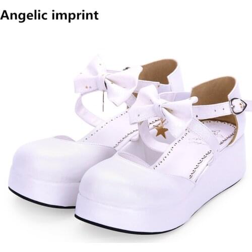 Angelic imprint woman mori girl lolita cosplay shoes lady mid heels pumps women princess dress party shoes Pearlescent PU 8953