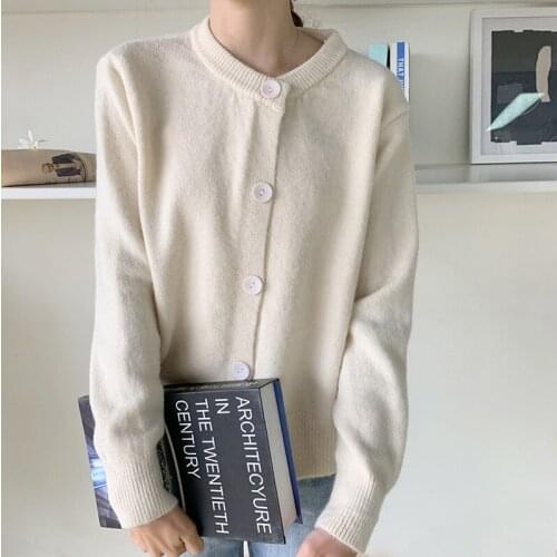 O-Neck Autumn Winter Womens Sweater Long Sleeve Knit Cardigan With Buttons Solid Short Ladies Sweater For Female