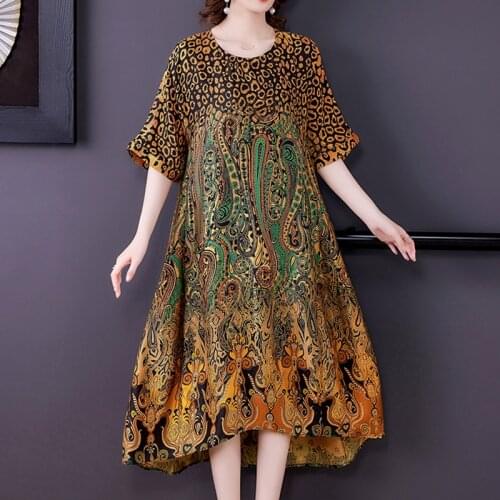 2021 Casual 4XL Plus Size Beach Midi Dress Spring Elegant Bodycon Party Vestido Summer Women Print Short Sleeve Vintage Sundress