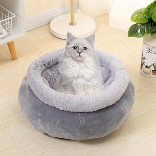 1pc Plush Cat Bed Warm Soft Round Cat Bed Puppy Sleeping Bed Pet Nest Bed For Winter Pet Supplies