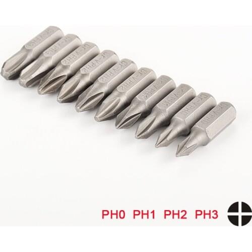 10pcs Phillips Bit Set CRV 1/4 Inch 6.35mm Hex Shank Electric Screwdriver 25mm PH0 PH1 PH2 PH3 Bits For Power Tools