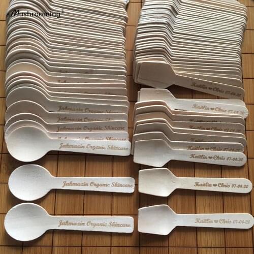 100pcs Personalized Organic Wooden Mini Spoons Monogrammed Home Garden Themed Wedding Wood Spoons Dessert Ice Cream Teaspoons