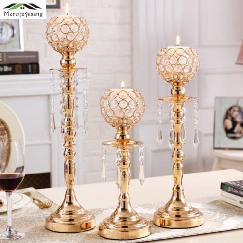 3Pcs/Lot Candle Holder Table Crystal Candlestick Geometric Candle Holders Gold for Wedding/Dinner Decoration Candelabra GZT71