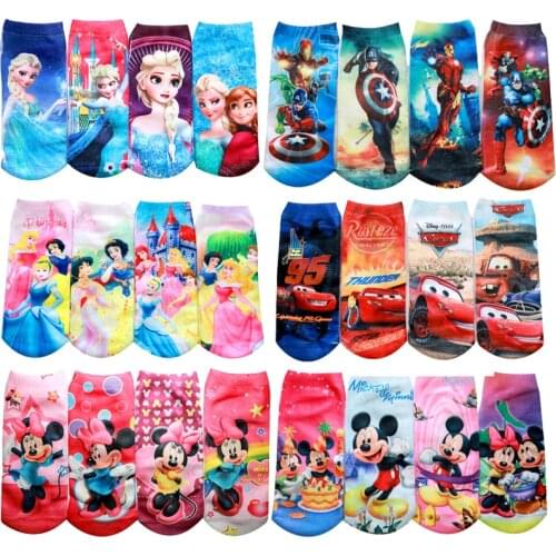 4 Pairs Frozen Girls Cotton Socks Boys Cartoon Short Sock Ironman SpiderMan Mickey Minnie Boat Socks Set For Children 2 to10 Yrs