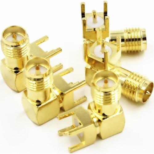 4pcs Gold RP SMA female plug center right angle solder PCB mount RF adapter
