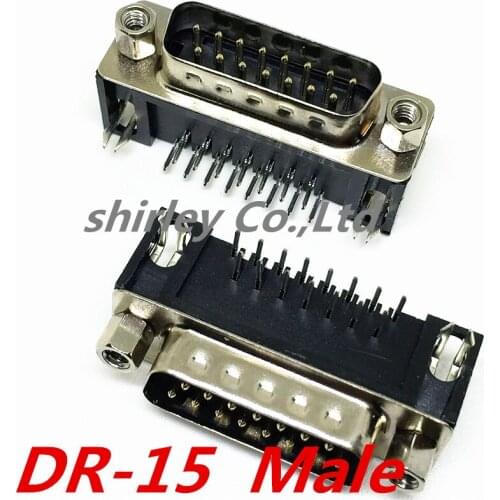 Free shiiping 50PCS serial port DR15 Male socket/Plug connector 15pin copper RS232 COM DR-15 socket VGA 90 degrees