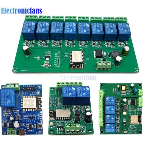 ESP8266 Wireless WIFI Relay Module 1/2/4/8 Channel ESP-12F Wifi Development Board AC/DC 5V/7-28V/5-80V Power Supply for Arduino