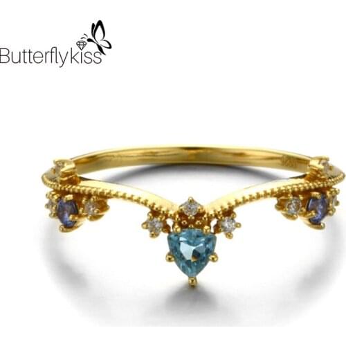 BK 925 Sterling Silver Rings For Women Girl Natural Swiss Blue Topaz Geometric Wedding Engagement Party Gemstone Jewelry