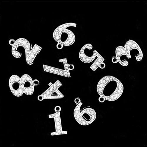 10Pcs 0-9 Number Charms Beads For Jewelry Making Crystal Digital Rhinestones Pendant Diy Women Necklace Bracelet Accessories