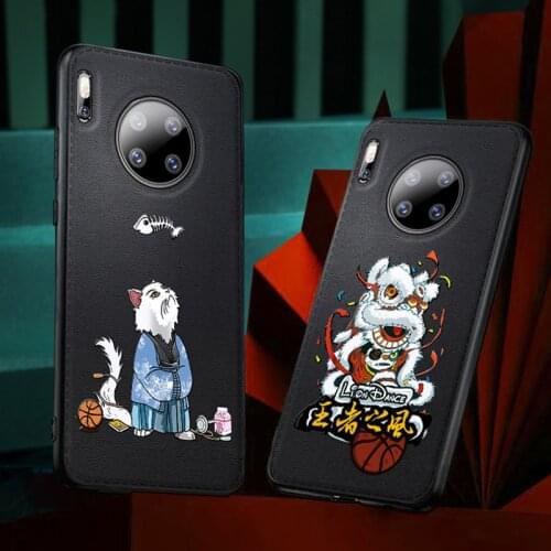 Case for Huawei P40 P30 Pro Mate 30 20 Pro Non-slip Cover 3D Relief Embossing Dragon Cat PU Leather Lens Protect Back Soft Shell
