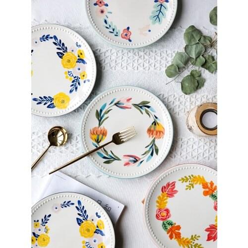Four Seasons Hand painted Ceramic Tableware Plate Household Dish Creative Style Western Meal Breakfast Juego De Platos