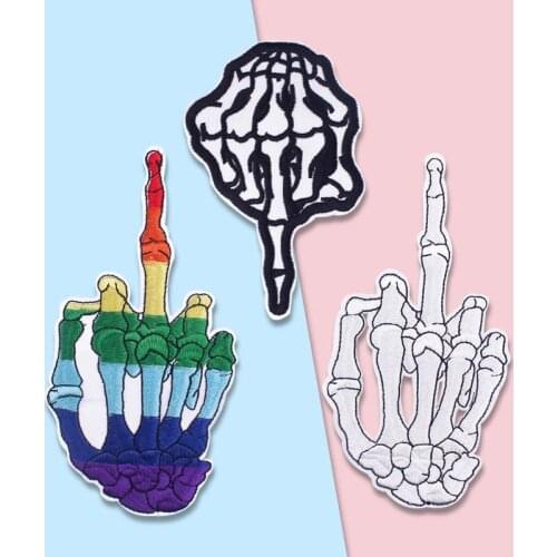 Color middle finger gesture Embroidered Patches Stripes For Clothing Punk Patch Iron On Patches On Clothes DIY Appliques