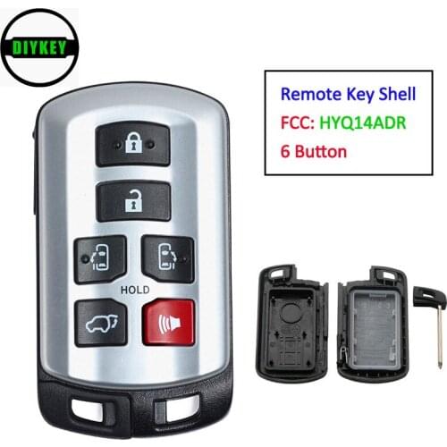DIYKEY for Toyota Sienna 2011-2019 Replacement Smart Remote Car Key Shell Case Fob 6 Button With Uncut Blade FCC ID: HYQ14ADR