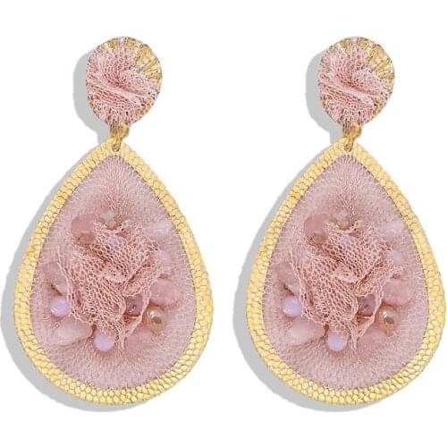 Dvacaman Pink Beaded Earrings for Women Vintage Trendy Lace Water Shape Drop Earrings Wedding Girl Party Gift Wholesale Jewelry