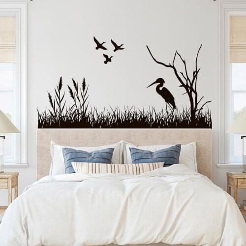 Heron And Reeds Wall Art Decals, Flying Duck Vinyl Sticker Nature Wall Decal, Lake House Decor, Hunting Gifts Wallpaper 2177