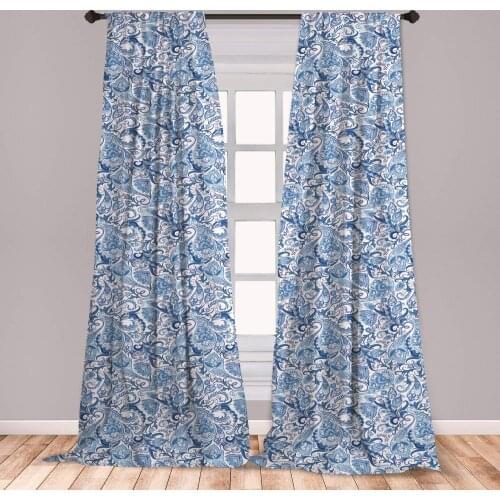 Jacobean Window Curtains Abstract Persian Inspired Paisley Design with Floral Elements Grunge Ornate Window Drapes