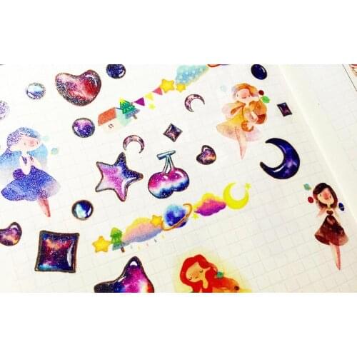 Crystal Moon and Star Washi Tapes Bullet Journal Masking Tape Adhesive Tape DIY Scrapbooking Washi Stickers