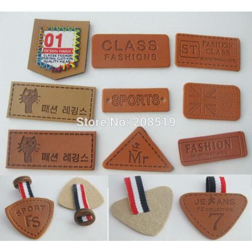 L0001 various designs PU Leather Garment Labels stock 50pcs decorative Jeans Labels DIY accessories