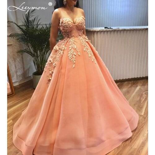 Leeymon Spaghetti Strap Sweetheart Sexy Evening Dress Ball Gown Appliques Beaded Prom Dress robe de soiree