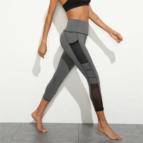 High Waist Fitness Leggings Women Workout Leggings Mesh Patchwork Legging with Pocket Sport Leggings Women Pants