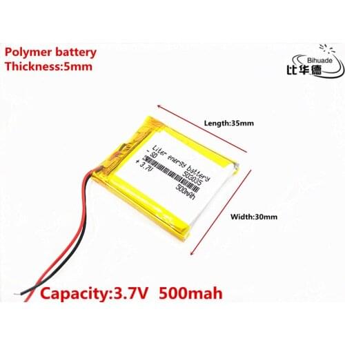 3.7V 500mAh 503035 Lithium Polymer Li-Po li ion Rechargeable Battery Lipo cells For Bluetooth speaker GPS Tachograph Car Camera