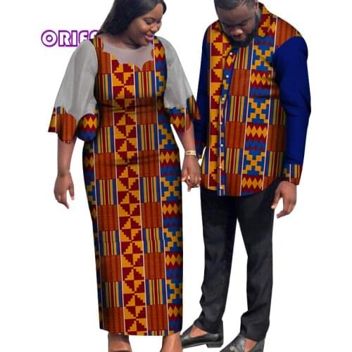 Fashion African Clothes for Couple Women African Dress Men African Shirt African Wax Print Evening Party Couple Clothes WYQ527