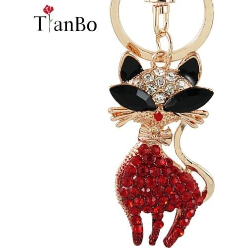 Fashion Cute Animal Fox Key Chains Ring Metal red Crystal Keychain Keyring Women Bag Pendant Car Key Holder Jewelry