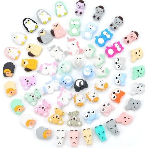 Fashion Charm Jewelry Animal Mini Silicone Beads Chewable Necklace BPA Free Silicone Beads Teething Safe Toys For Baby Newborns