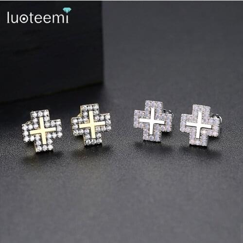 LUOTEEMI Hot Sale Trendy Cross Stud Earrings for Women Girls Wedding Daily Life with Shiny AAA+ Cubic Zircon Fashion Jewelry