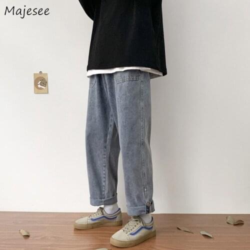 Autumn Casual Jeans Men High Street Straight Denim Trousers Male Ins Fashion Elastic Waist Adjustable Length Loose Classic Daily