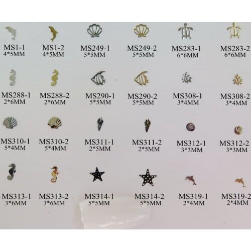 100pcs/bag Silver/Gold Sea-Series Dolphin Shell Turtle Fish Conch Starfish non-adhesive Soft Metal Sticker Nail Art Decoration