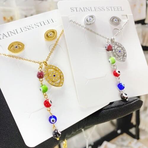 Stainless Steel Set Bohemia Chains Gold Color Necklace For Women Unique Evil Eye Pendant Necklace New Fashion Jewelry Wholesale