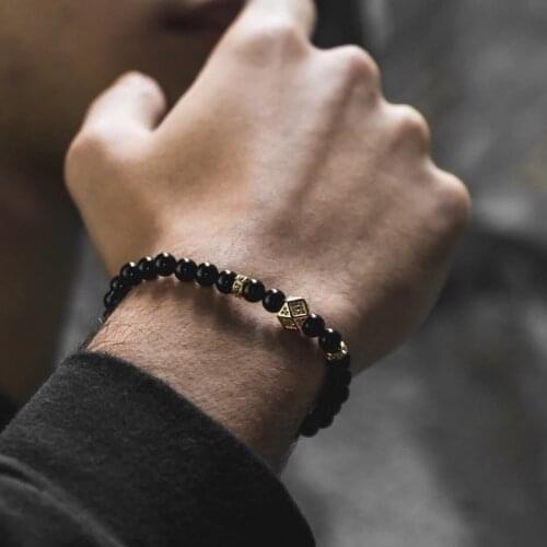 NAIQUBE 2020 New Fashion Men Bracelet Geometry 6mm Stone Beaded Cube Charm Bracelet Men Jewelry Accessories Party Gift