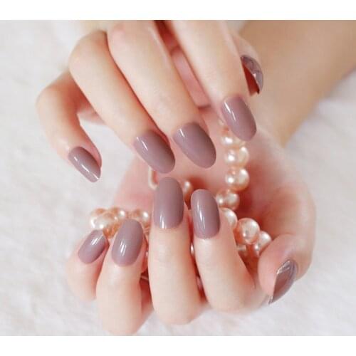 New 24pcs Adorable fashion candy oval decorative fake nails short round section Brown P388X