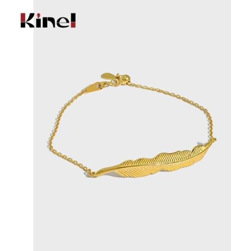 Kinel New Creative Leaves 925 Sterling Silver Jewelry Minimalist Feathers Stylish Ethnic Style Female Bracelets