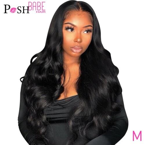 POSH BABE 13x4 Lace Frontal Wigs Brazilian Body Wave Lace Front Human Hair Wigs For Black Women Pre Plucked Hairline Baby Hair