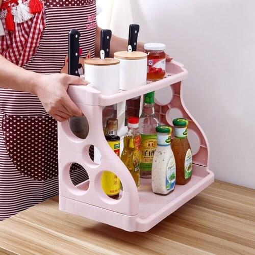 Kitchen Organizer Shelf Multi-function Detachable Simple Double Kitchen Shelf with Knife Holder Kitchen Seasoning Shelf Set