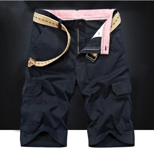 Summer Mens Knee Length Casual Shorts Multi Pocket Safari Style Short Overall Casual Streetwear Plus Size 44 Man Beach Shorts