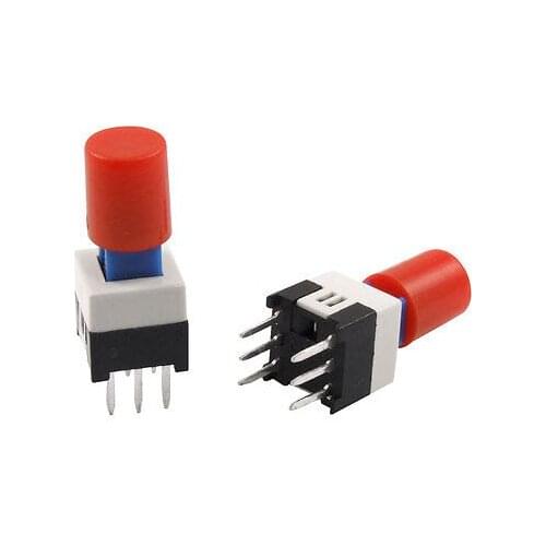Red Cap 7 x 7mm x 16mm Latching Tactile Tact Push Button Switch 6 Pin DIP