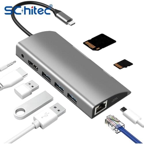 Schitec USB C HUB USB to Multi HDMI-Compatible 4K USB 3.0 RJ45 Carder Reader OTG Adapter USB Splitter for MacBook Pro Air HUB