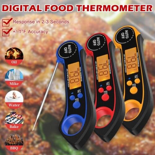 Waterproof Digital Food Thermometer Instant Read Auto Power On/OFF Foldable Probe Kitchen Thermometer with Backlight Magnet