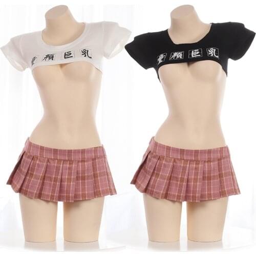 Womens Pullover Kawaii Miniskirt Elastic Sexy Ladies Super Cropped Erotic Short Sleeve T-shirt Tops Porno Mini Short Skirt