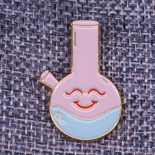 Happy bong weed badge cute pastel collar pin unique hand illustrated brooch jacket bag hat flair collection